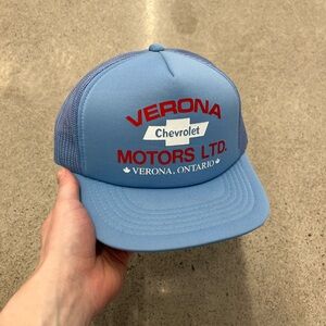 Vintage Style Chevrolet Trucker Hat Cap Sky Blue OS Logo